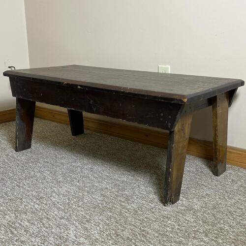 1940 "Hiller" Handcrafted Dark Finish Wooden Rustic Bench/Table