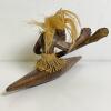 Hand-Carved Wooden Tribal Canoe Figurine with Natural Fiber Accents - 2