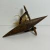 Hand-Carved Wooden Tribal Canoe Figurine with Natural Fiber Accents - 3