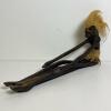 Hand-Carved Wooden Tribal Figure Statue Fiber Hair & Skirt