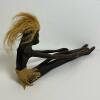 Hand-Carved Wooden Tribal Figure Statue Fiber Hair & Skirt - 2