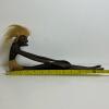 Hand-Carved Wooden Tribal Figure Statue Fiber Hair & Skirt - 4