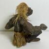 Hand-Carved Wooden Tribal Figure With Fiber Skirt and Hair - 2