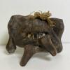 Hand-Carved Wooden Tribal Figure With Fiber Skirt and Hair - 3