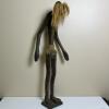 Hand-Carved Tribal Wooden Figurine with Fiber Hair and Skirt
