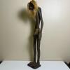 Hand-Carved Tribal Wooden Figurine with Fiber Hair and Skirt - 2