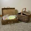 Wicker Picnic Basket Set &ndash; Rectangular & Oval Baskets with Plastic Picnic Tableware