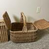 Wicker Picnic Basket Set &ndash; Rectangular & Oval Baskets with Plastic Picnic Tableware - 4