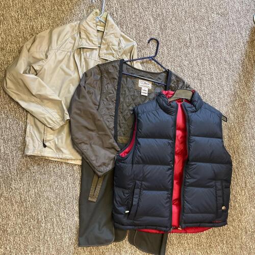 L.L.Bean Men&rsquo;s Outerwear Lot: Tan Nylon Jacket, Quilted Liner, Down Vest