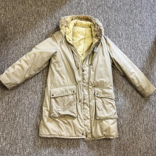 Vintage Khaki Parka with Faux Fur Hood, Talon Zipper And Snap Closure