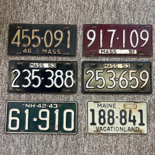 Collectible Vintage License Plates Lot: MA, NH, ME