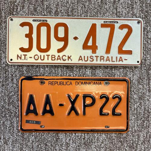 Vintage Pair Of Collectible License Plates Australia NT Outback and Dominican Republic