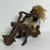 Hand-Carved Wooden Chopper Motorcycle Rider Figurine with Fiber Hair and Skirt