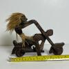 Hand-Carved Wooden Chopper Motorcycle Rider Figurine with Fiber Hair and Skirt - 4