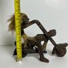 Hand-Carved Wooden Chopper Motorcycle Rider Figurine with Fiber Hair and Skirt - 5