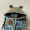 Whimsical Metal Frog Garden Sculpture With Blue-Green Patina And Glass Eyes - 4