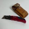 Red Husky Folding Lock-Back Utility Knife with Leather Sheath