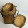Hand-Woven Wicker Pack Basket with Lid and Braided Rope Straps - 4