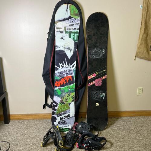 Pair Of Snowboards: Rome SDS MOD 154 cm All-Mountain Snowboard & Ride Tokidoki 147 cm Freestyle Board w/ Bindings And Travel Bag