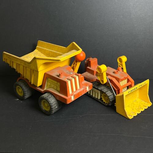 1970's Fisher-Price Bulldozer & Dump Truck Made In USA
