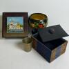 World Collectibles Lot- Russian Lacquer Box, Khokhloma Bowl, Indian Brass Cup, And Textile Box
