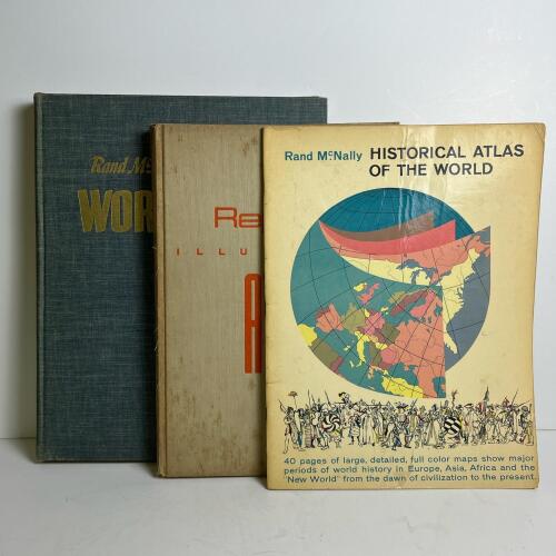 Set of 3 Vintage World & Historical Atlases: Rand McNally 1949, 1961,1937
