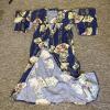 Traditional Blue Floral Fan Patterned Japanese Yukata Robe - 4