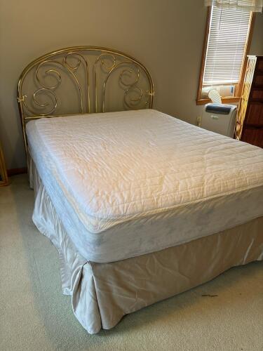 Ornate Brass-Style Metal Queen Bed Frame with Scroll Headboard