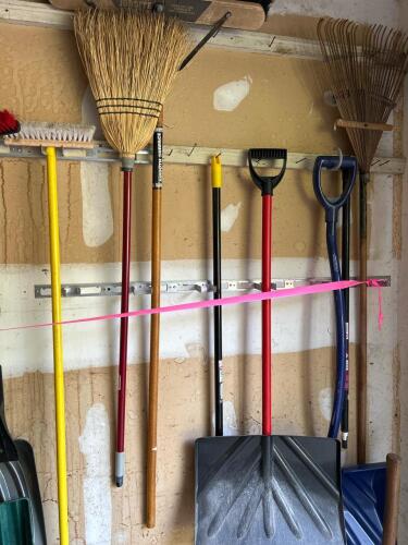Assorted Yard & Garden Tools Lot &ndash; Shovels, Rakes, Brooms, Pruners