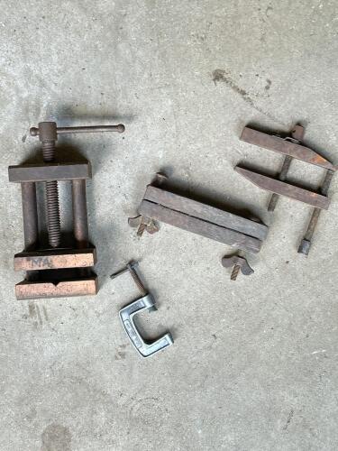 Small Machinist Vise, Starrett C-Clamp & Parallel Clamp, and Handscrew Clamp