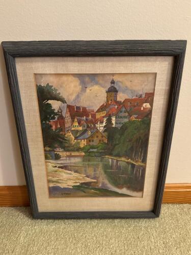 15"x18" Framed G. Seeliger Original Watercolor &ndash; European Village Scene