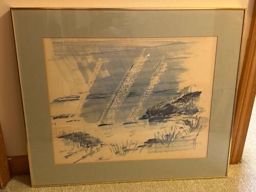 26"x22" Gold Metal Framed Watercolor by Bindsay