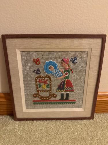 9"x9" Framed Czechoslovakian Folk Art Embroidery
