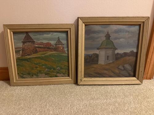 11"x12" and 12"x12" Pair of 1991 Komendantov A. A. Russian Oil Paintings