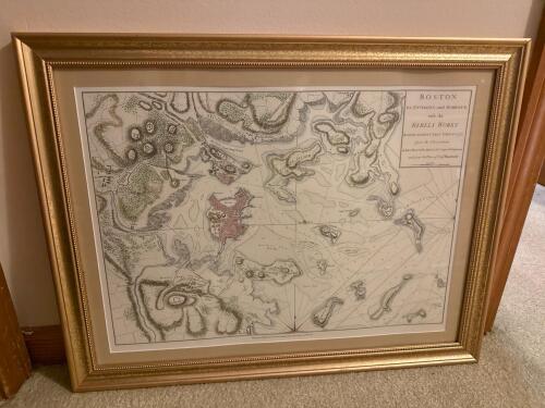 27"x 21" Framed 1778 William Faden Map of Boston and Environs