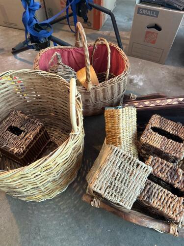 Large Lot of Handwoven Rattan Baskets & Tissue Box Covers