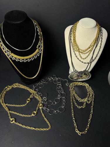 Mixed Silver and Gold Tone Costume Jewelry Necklace Lot
