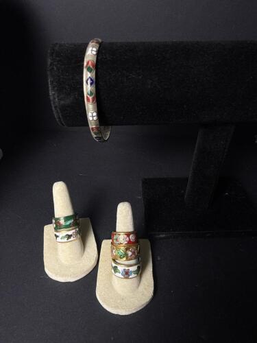 Vintage Chinese Cloisonn&eacute; Enamel Rings and Bracelet