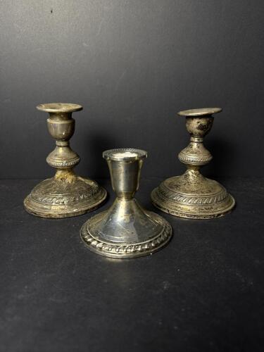 Set of 3 Duchin/Grason Weighted Sterling Silver Candlestick Holders, 982 Grams