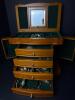 Wooden Jewelry Armoire with Mirror, Drawer Dividers, and Assorted Costume Jewelry