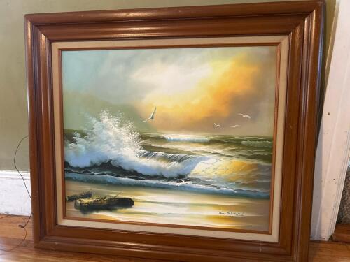 32&rdquo;x 28&rdquo; Framed Original K. Samuel Seascape Oil Painting