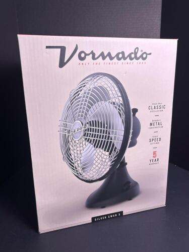 New Vornado Silver Swan S Electric Table Fan, Matte Black W/ 3 Speeds & Oscillating Head