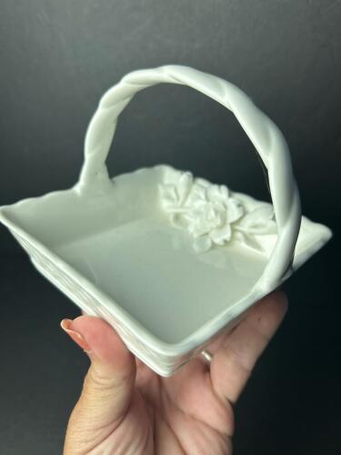Antique Reflections Small White Porcelain Basket W/ Floral Motif