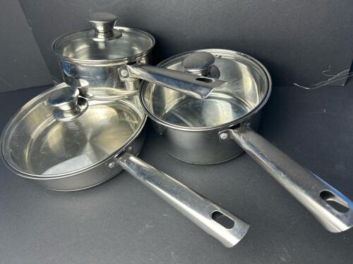 Stainless Steel Saucepan Set With Vented Glass Lids
