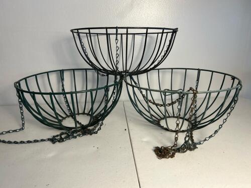 Set of 3 Metal Wire Hanging Basket Planters W/ Chaine