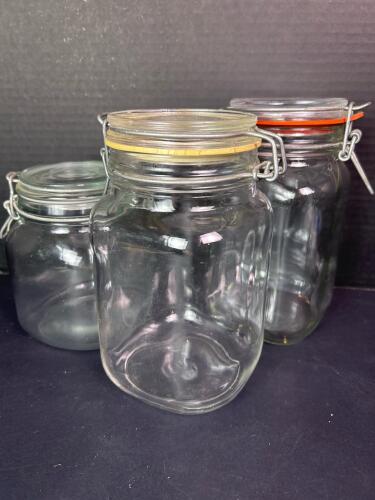 Set of 3 Fidenza & Ravenhead Glass Clamp Lid Storage Jars