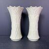 Pair of Ornate White Lenox Porcelain Vases with Embossed Leaf Design