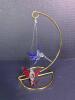 Hand-blown Glass Hummingbird Figurine Set with Red & Blue Birds and Gold Metal Stand