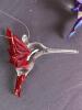 Hand-blown Glass Hummingbird Figurine Set with Red & Blue Birds and Gold Metal Stand - 2