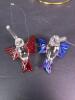 Hand-blown Glass Hummingbird Figurine Set with Red & Blue Birds and Gold Metal Stand - 4